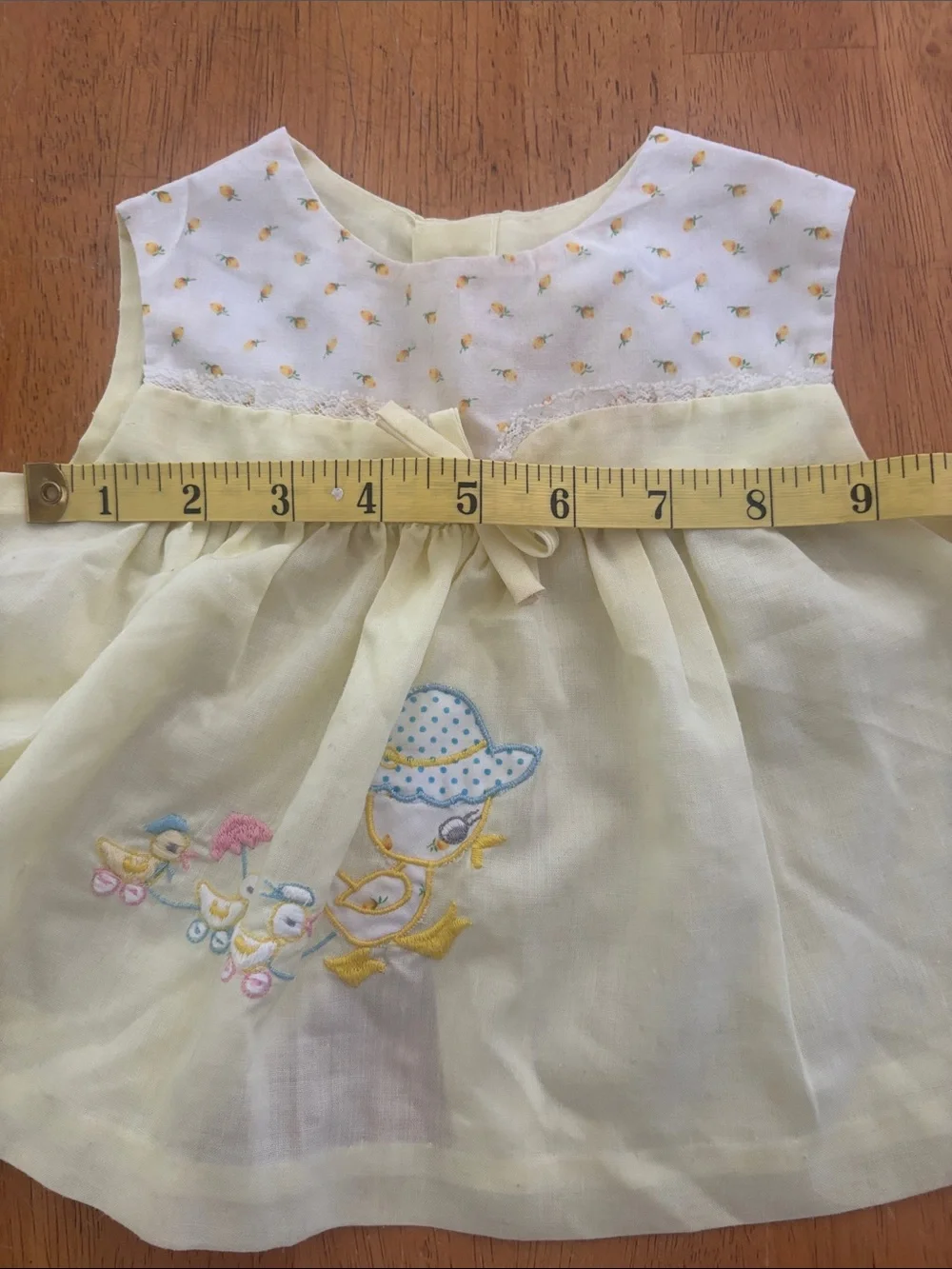 Vintage Yellow Duckling Baby Dress & Bloomers Set - 12months